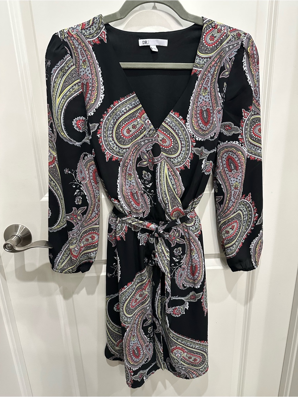 Black Paisley Wrap Dress with Multicolor Print